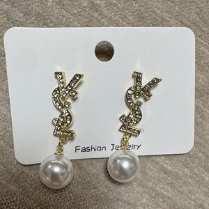 Gold and Pearl Drop Earrings New
